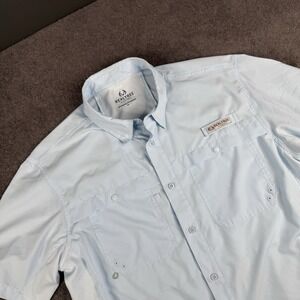 Real Tree Fishing Shirt Men's Blue Button Short Sleeve Fishing Vented Back Sz L